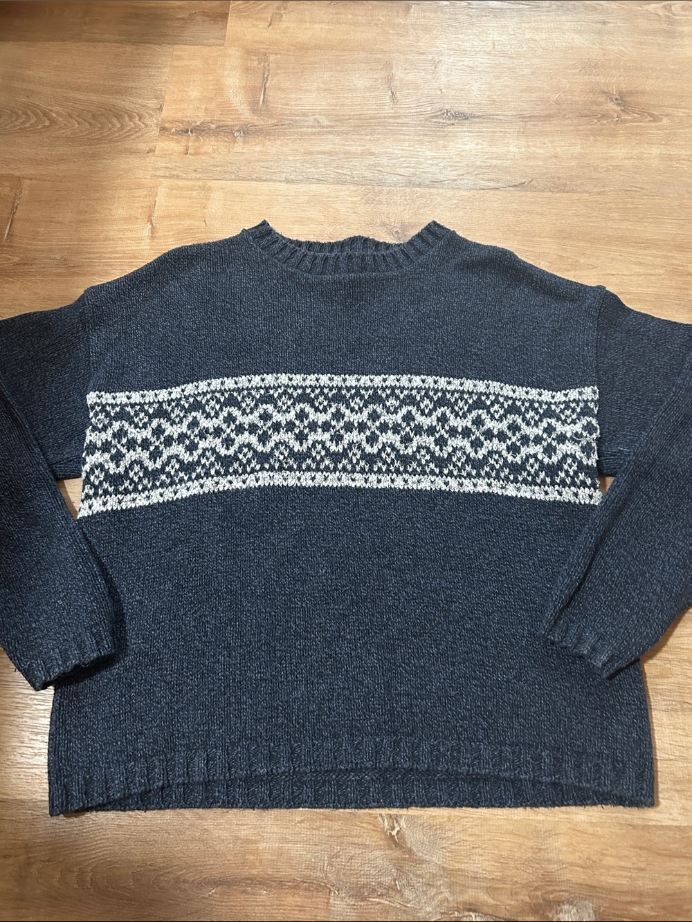 St. John's Bay Navy and White Fair Isle Crewneck Sweater
